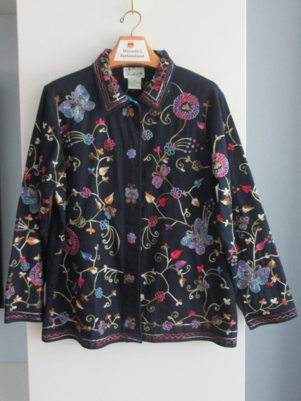 NEW The Quacker Factory Women's Beaded Embroidered Shirt Jacket sz. M, Black